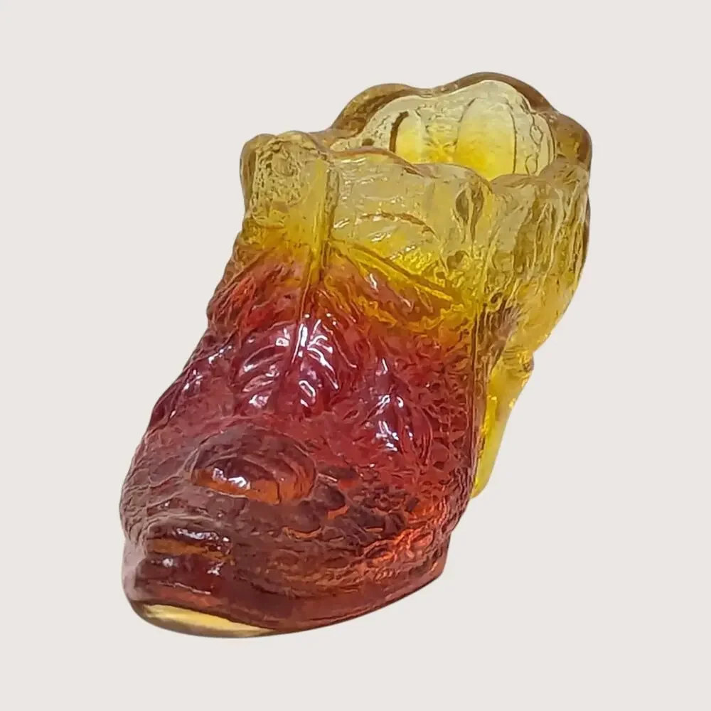 1970s Fenton Amberina Cat Head Glass Shoe